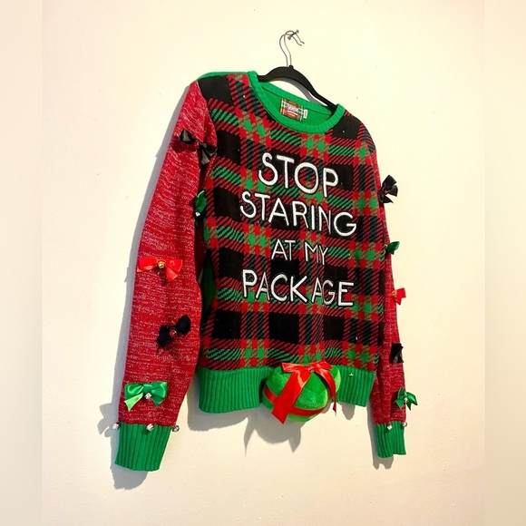 Men’s Spencer's Workshop" Christmas holiday ugly sweater size Medium festive - Picture 2 of 8